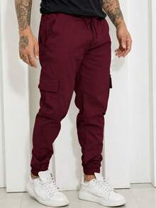 Men's Casual Military Tactical Pants - Multiple Pockets For Work And Sport - 酒紅色 - 查看 2