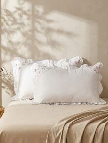 1pc Lolita Style White Lace Pillowcase With Ruffle Trim And Pink Flower Corner Decor - Multicolor - View 6