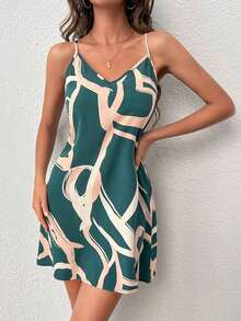 Vestido casual con estampado de contraste y tirantes para ir al trabajo de mujer - Verde - Ver 7