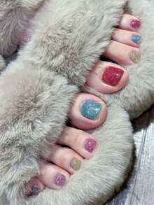 New Semi-Cured Gel Toe Nail Stickers, Glitter Design, In Stock Wholesale, Waterproof & Long-Lasting For Summer - Multicolor - View 5