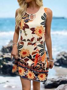 Vestido de verano casual con estampado tropical para vacaciones de mujer - Multicolor 9 - Ver 3