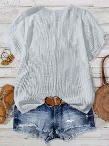 Mono informal con cuello en V y estampado floral para mujer talla grande - Gris - Ver 2