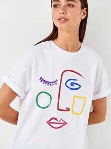 Unisex 100% Cotton T-Shirt With Colorful Abstract Art Graphic Print. - Putih - View 1