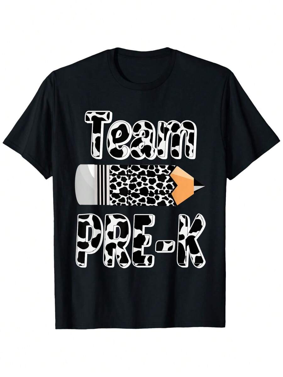 Camiseta de algodón 100% mexicana de cuello redondo y manga corta con estampado de vaca por transferencia térmica - Regalo ideal para el primer día de preescolar para niños, niñas, maestros, hombres, mujeres, familiares y amigos. Camiseta AlgodónModa Verano - Negro - Ver 1