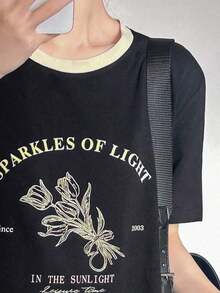 Y2K Style, Modern Style, Newest Of 2026, Cute Style, Casual Style. Y2K Style, Modern Style, Newest Of 2026, Cute Style, Casual Style. Short-Sleeve T-Shirt With Floral Print "SPARKS OF LIGHT 2003 IN THE SUNLIGHT", Leisure Time, Graphic T-Shirts 180g (S-XXXL) 180g (S-XXXL) - 黑色 - 查看 6