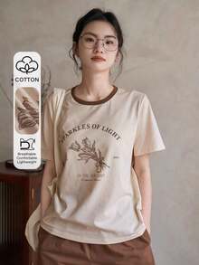 Estilo Y2K, estilo moderno, lo más nuevo de 2026, estilo lindo, estilo casual. Estilo Y2K, estilo moderno, lo más nuevo de 2026, estilo lindo, estilo casual.  Camiseta de manga corta con estampado de flores "CHISPAS DE LUZ 2003 A LA LUZ DEL SOL", Tiempo de ocio, Camisetas gráficas180g(S-XXXL)180g(S-XXXL) - Beis 2 - Ver 10