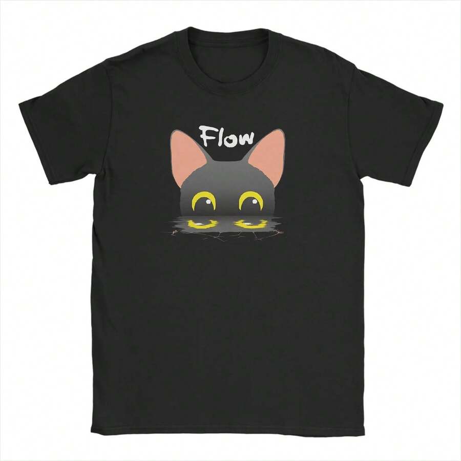 Unisex 100% Cotton T-Shirt With A Fun, Short-Sleeved Cartoon Cat Print. Made From Thick 220g Cotton, This Soft And Breathable T-Shirt Offers Excellent Elasticity, Making It Skin-Friendly And Comfortable For All-Day Wear. Its Classic, Casual Design Is Easy To Style And Perfect For Everyday Outings, Streetwear, Sports, Dates, And Casual Get-Togethers Year-Round. - 黑色 - 查看 1