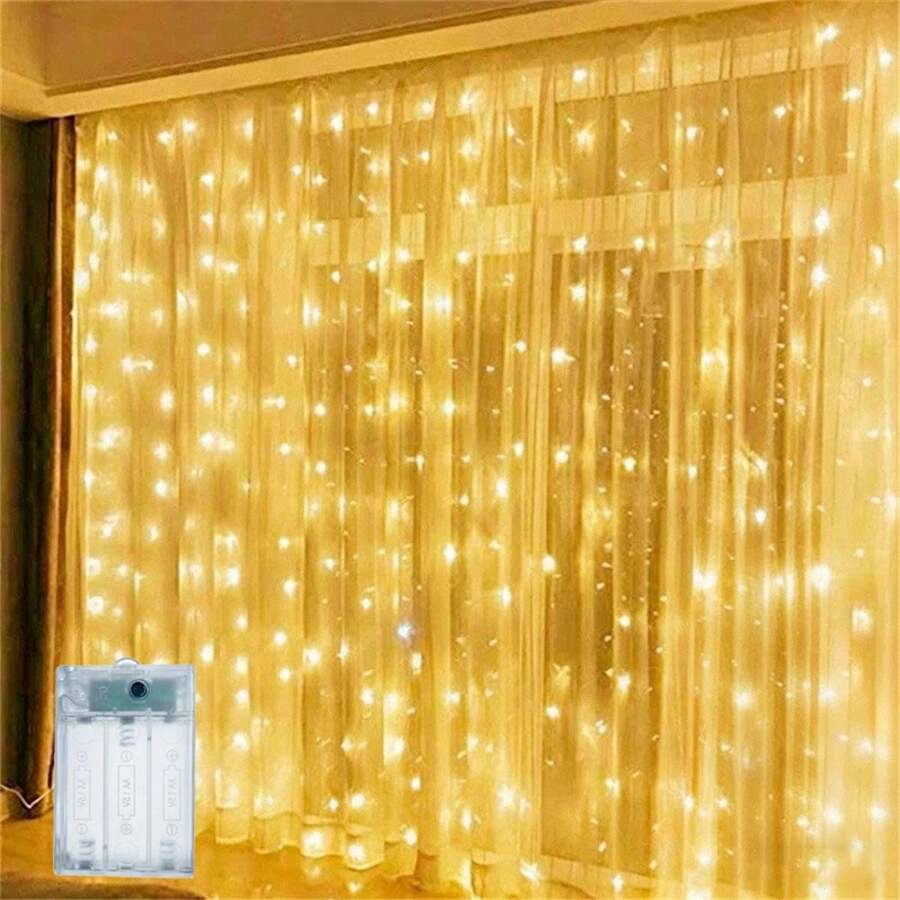 1pc Fairy Tale LED Curtain String Lights, Battery Powered, Holiday Atmosphere LED Lights (Warm/White/Pink), Multiple Lighting Modes, Suitable For Christmas, Parties, Gatherings, Wall Decor