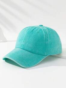 1 chiếc mũ lưỡi trai unisex màu trơn, kiểu dáng thường ngày, có thể điều chỉnh, đã qua xử lý giặt. - Trái cây xanh - Xem 2