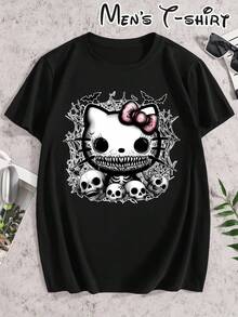 [Licensed]-Men's Crew Neck T-Shirt With Gothic Skull Theme Print, Sporty Short Sleeve, Breathable And Casual, Regular Fit, Suitable For Holidays, Gatherings, Parties, Outdoor Activities, Birthday Gift, Holiday Gift, Urban Fashion, High Quality Fabric, Loose And Comfortable. - White - View 10