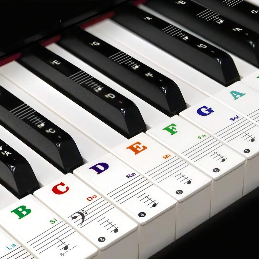 Colorful Piano Key Note Stickers For 88/61/54/49 Keys, Includes Staff, Note Names, Solfège Markings, Removable Piano Stickers For Beginners, Piano Keyboard Stickers, Piano Key Labels And Annotations
