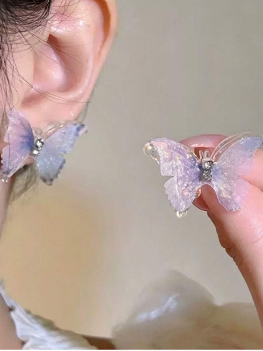 1 Đôi bông tai hình bướm, bông tai ombre chuyển màu, bông tai thanh lịch và ngọt ngào dành cho nữ. - Màu tím hoa cà - Xem 1