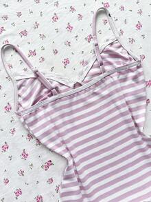 Vestido corto de verano con tirantes de mujer con rayas y volantes - Rosa - Ver 7