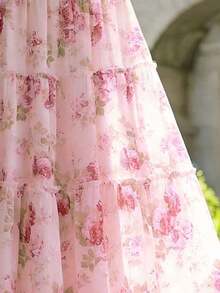 Falda de mujer de verano con estampado floral y parches superpuestos - Morado - Ver 6