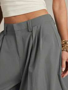 Pantalón corto/largo de mujer con dobladillo acampanado y fruncido - Gris Oscuro - Ver 5