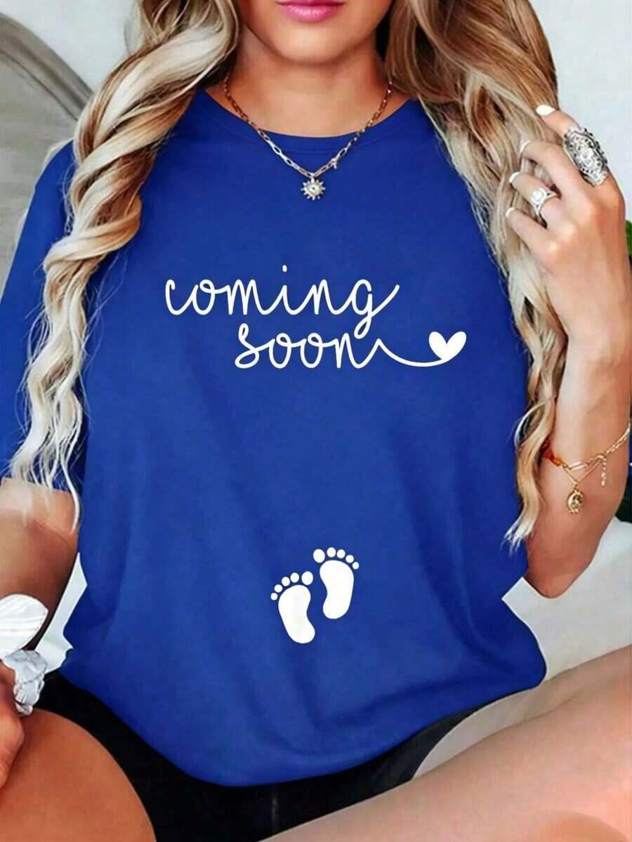 Casual 100% Cotton T-Shirt For Pregnancy Announcement - Pregnant Mom T-Shirt To Announce Your Pregnancy - Comfortable Cotton Print Women's Clothing - 綠色 - 查看 1