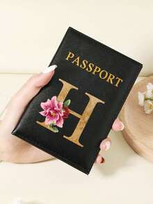 Floral Letter Print Passport Holder Wallet & Card Holder, Slim Travel Purse For Couple, Fits Cards & IDs, Lightweight Portable - Burgundy - View 150