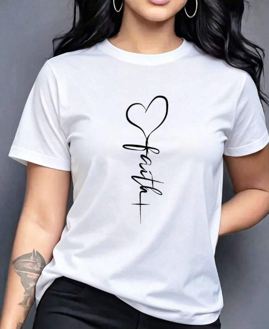 Camiseta de manga corta y cuello redondo para mujer con estampado de globos en forma de corazón. - Blanco - Ver 1