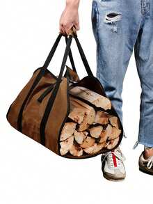 1pc Firewood Log Carrier Tote Bag, Canvas Firewood Holder, Extra Large Durable For Fireplaces, Wood Stoves, Firewood, Logs, Camping, Landscaping - A - View 6