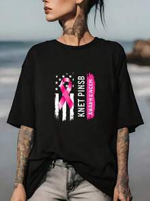 Camiseta Pink Badge B Awareness de 180g - Perfecta para reuniones familiares, actividades de team building y como regalo de apoyo al cáncer de mama. - Negro - Ver 8