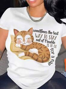 ModaModaA veces esta es la mejor manera de evitar problemas.Camiseta de manga corta con cuello redondo para mujer, con divertidos estampados de animales, estilo casual holgado de verano, top estampado divertido, textura suave y cómoda, adecuada para viajes y vacaciones, y una popular camiseta blanca para mujer para las cuatro estaciones, 180g 100% algodón. - Blanco - Ver 1
