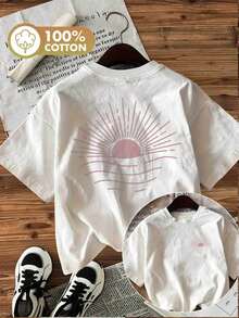 Limited Edition Graphic Print T-Shirt, Short Sleeves, Round Neck, Casual Top For Summer And Spring, Women's Clothing, Lightweight Cotton. - 白色 - 查看 12