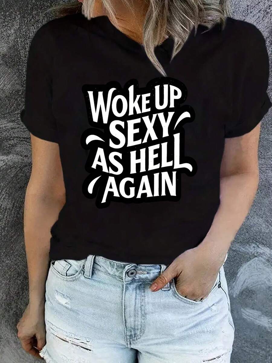 Camiseta unisex de manga corta, "Me Despierté sintiéndome increíblemente atractivo una vez más - una camiseta humorística y sarcástica para mujeres, perfecta para uso casual" playeras hombre, spiderman, ,  mujer, romwe men, boho chic, maestras regalos, camiseta para mujer conjuntos curvy para mu,y2k. - Negro - Ver 1