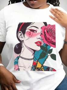 Camiseta Gráfica Rosa para Mujer, Camiseta Floral Femenina, Camiseta Gráfica Softstyle, Camiseta Rosa para Mujer, Camiseta Gráfica Rosa para Ella - Blanco - Ver 1