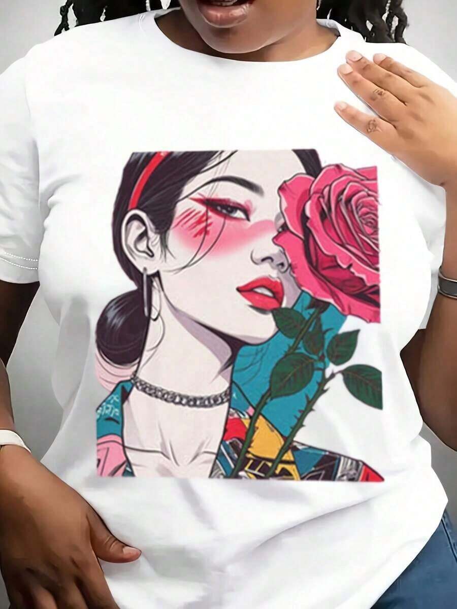 Camiseta Gráfica Rosa para Mujer, Camiseta Floral Femenina, Camiseta Gráfica Softstyle, Camiseta Rosa para Mujer, Camiseta Gráfica Rosa para Ella - Blanco - Ver 1