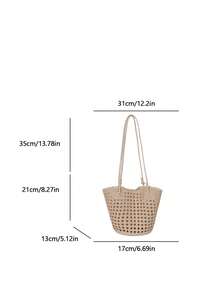 New Fashion Hollow-Out 2 Pieces Shoulder Bag Set, Hollow Bucket Bag, Ladies Summer Vacation Bag, Minimalist Style - Beige - View 3