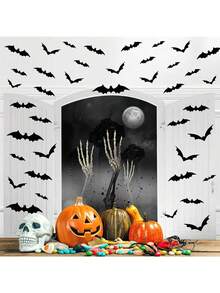 60 piezas/Set Decoración de Halloween Murciélagos 3D de PVC Negro - Pegatinas de Pared de Terror - Opción Ideal para Celebración de Halloween y Artículos Únicos - Multicolor - Ver 3