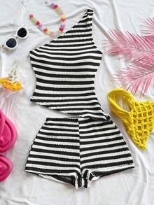 conjunto de verano para mujer, conjunto de vacaciones, conjunto de 2 piezas para uso diario, conjunto de vacaciones en la isla, bohemio, boho, floral romántico, vacaciones, floral - Blanco y Negro - Ver 9