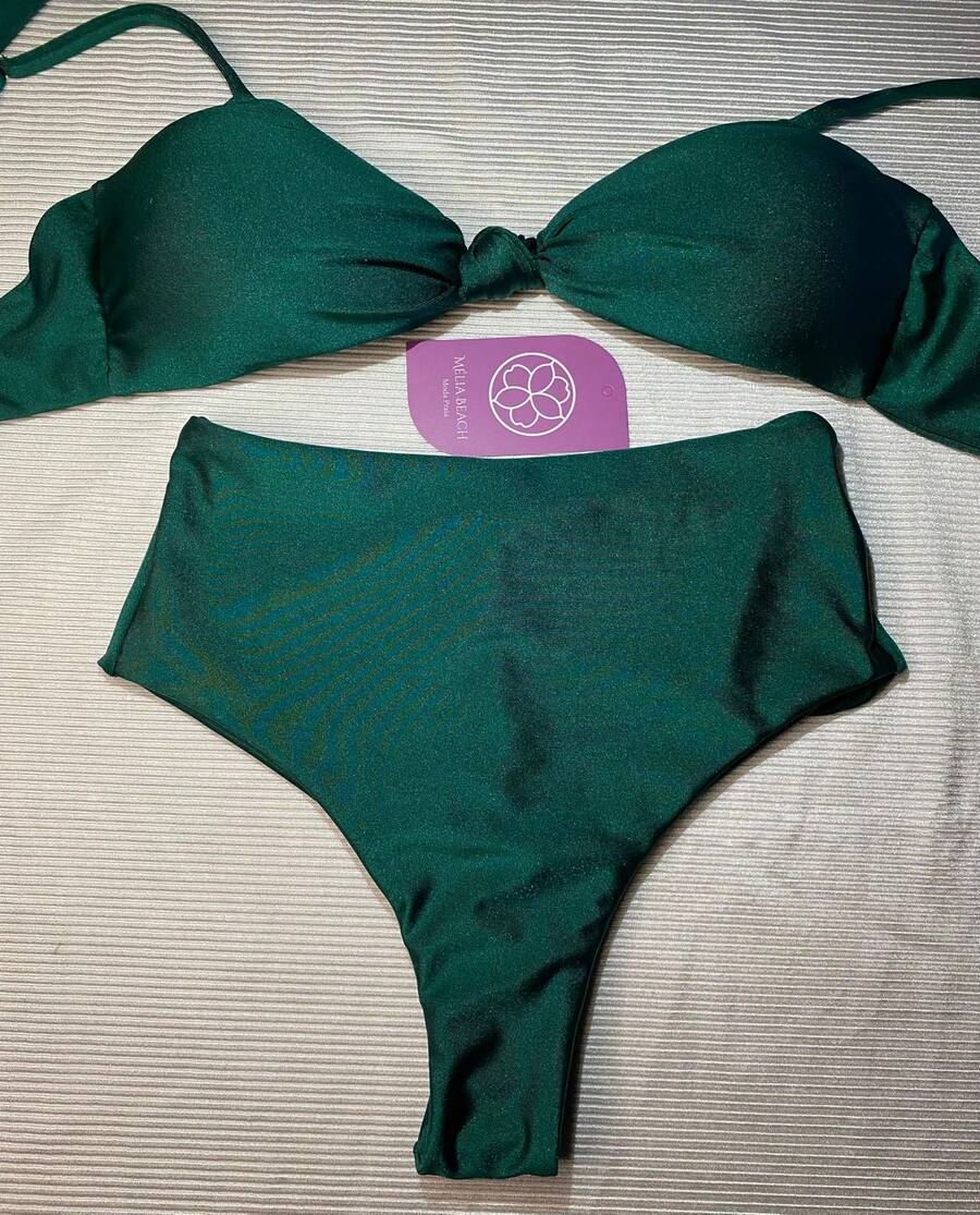 Trilobal Sport Bikini Set With Knot Top And Hot Pant Bottoms – Comfort And Style For Summer - 墨綠色 - 查看 1