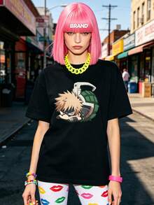 Camiseta de manga corta con cuello redondo suave y casual de verano para mujer, tops para salir, algodón, vintage, estilo callejero europeo y americano, casual deportivo, estilo unisex, estilo casual urbano, tops bonitos, Gen Z, curvas, ropa Y2K, camisetas divertidas, tops para damas, conjuntos de vacaciones para mujer, top lindo, camiseta gráfica, conjuntos de primavera, camisetas holgadas, ropa de calle retro, estilo de los 90, estilo de los 2000, subcultura, top negro, tops blancos, atuendo de fiesta de los 90. Blanco - Negro - Ver 3