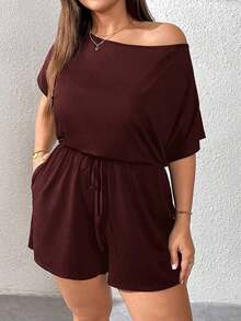 Mono de talla grande para mujer, ropa de verano, shorts, hombros descubiertos y graciosos, conjunto de verano para mujer, atuendo de rave de festival, conjunto de verano para vacaciones de mujer, mono casual de mujer - Rosa Roja - Ver 5