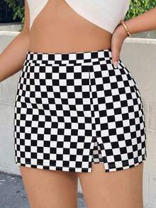 Minifalda de unicolor negro minimalista con diseño de falda pantalón para mujer talla grande, ropa casual de uso diario para invierno - Blanco y Negro - Ver 4