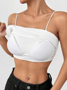 Top básico de tirantes corto acolchado sin sostén para verano - Blanco - Ver 4