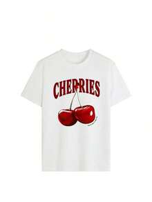 Camiseta Casual de Mujer con Estampado Gráfico de Cerezas Retro, Estilo Vintage, Manga Corta, Cuello Redondo, Estética Y2K, Top de Moda Urbana para Chicas Dulces, Ligera, Transpirable y Cómoda para Uso Diario, Ideal para Vacaciones de Verano, Estilo Urbano, Citas en Cafeterías, Brunch, Festivales de Música, Salidas de Compras, Escapadas de Fin de Semana, Fiestas en la Piscina, Regalo para Amantes de las Cerezas y Entusiastas de la Estética de la Fruta. - Blanco - Ver 2