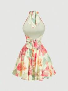 MOD Vestido mini con espalda descubierta, retorcido y fruncido en unicolor para mujer, vestidos de otoño para mujer, vestido, vestido, Acción de Gracias, vestidos elegantes para fiesta, vestido de invitada de boda, vestido de graduación, vestido de gala, vestido de noche elegante para boda - Multicolor 2 - Ver 5