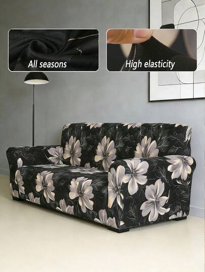 Bộ bọc ghế sofa 3 chỗ ngồi họa tiết hoa đen vàng thời trang - Bọc ghế sofa co giãn, phù hợp mọi mùa - Tấm bảo vệ ghế sofa cho phòng khách - Vật trang trí nhà cửa