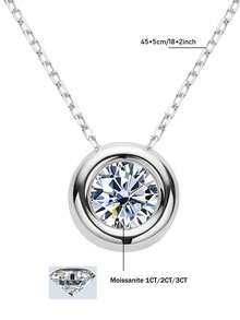 XUJIA 1PC 1CT/2CT/3CT Moissanite Necklace 925 Sterling Silver Moissanite Necklace For Women, 6.5mm/8mm/9mm Round Bezel Set Pendant, Adjustable 18"+2" Chain - PMO-078 - View 8