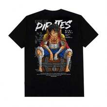High-Quality ONE PIECE M11onkey D. L1uffy T-Shirts For Men And Women. Unisex T-Shirt Made Of Thick 220g Cotton, Soft And Breathable With Excellent Elasticity, Skin-Friendly And Comfortable For All-Day Wear. Classic And Casual Design, Easy To Match, Ideal For Everyday Outings, Streetwear, Sports, Dates, And Casual Get-Togethers Year-Round. - 黑色 - 查看 1