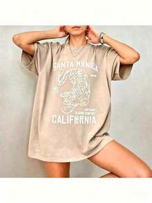 Camiseta ajustada de algodón para mujer con estampado de tigre de Santa Mónica de Matt Keeling 2026 - Albaricoque 1 - Ver 2