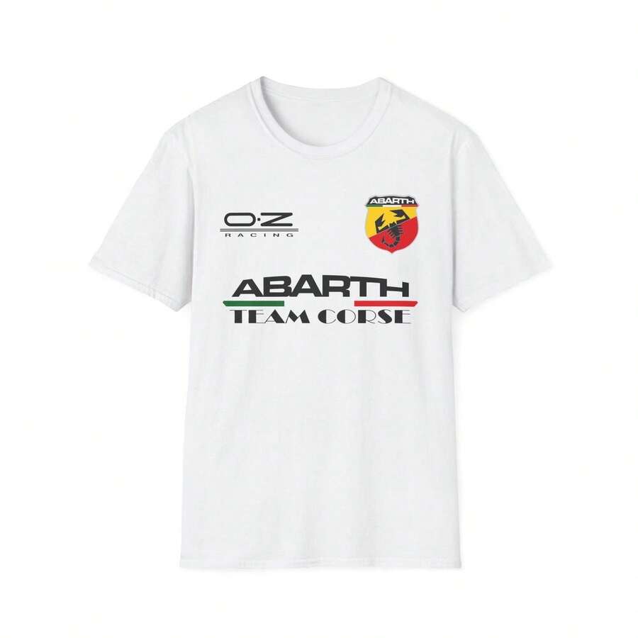 Camiseta inspirada en el equipo Abarth Team Corse, modelo T1EE, confeccionada en algodón puro de 220 g y manga corta, para hombre y mujer. Su tejido grueso es resistente a las arrugas y no se deforma fácilmente. De estilo sencillo y versátil, es ligera y transpirable, ideal para ir al trabajo, viajar, acampar, ir de compras y para el tiempo libre. - Blanco - Ver 1