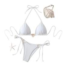 26 New Bikini Models, Sexy Two-Piece Bikini With Triangle Cup, Sexy Solid Color Swimsuit. - Coffee Brown - View 6