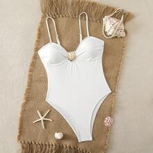 Women's Metallic One-Piece Swimsuit, New 2026 - White - View 10