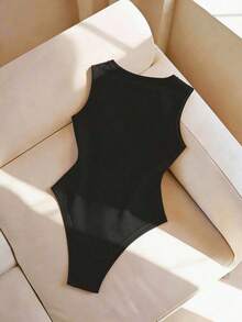 Mono de mujer para primavera/verano, mono de tirantes de cuello redondo para mujer, mono ajustado de punto para mujer, mono a rayas, uso diario casual, mono de verano para mujer, mono para vacaciones en la playa, se puede usar solo o combinado co - Negro - Ver 2