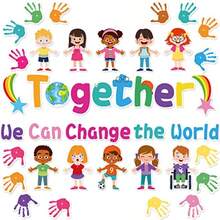 Together We Can Change The World Classroom - Juego de tablones de anuncios para el regreso a la escuela, tablón de anuncios de manos con corazones, recortes para niños y maestros, decoración - Multicolor - Ver 2