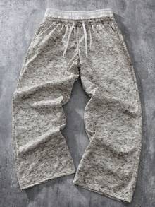 Vintage Distressed Dual-Layer Drawstring Loose Straight Leg Casual Pants, Men - Light Grey - View 2