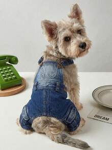 PETSIN 1 Bộ quần áo cho thú cưng, áo liền quần màu xanh mát mẻ, phù hợp làm trang phục thường ngày và thời trang cho chó. - Màu xanh lam - Xem 1